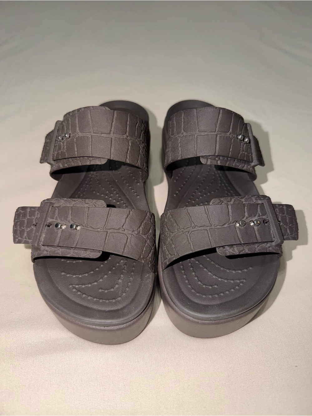 CROCS Women's Gray Textured Dual-Strap Slide Sandals